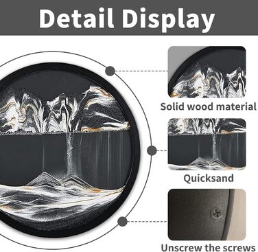 Піщані картини для обертання, 3D піщаний пейзаж, рухоме піщане мистецтво, кругле скло, рухоме зображення глибокого морського піску, рамка з плинним піском, настінна прикраса, вітальня, офіс, подарунки (чорно-білий 1, 60-60L x 60B см чорно-білий 1