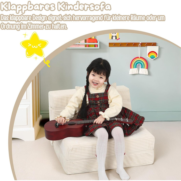 Диван MeMoreCool Cord Play, Дитячий диван, Дитячий диван Glow, Дитячий розкладний диван, Диван-фліп, Дитячий диван, Z-подібне ліжко, Розкладний дитячий диван, Ліжко на підлогу, Розкладний диван для ігрової кімнати, Бежевий шнур бежевого кольору
