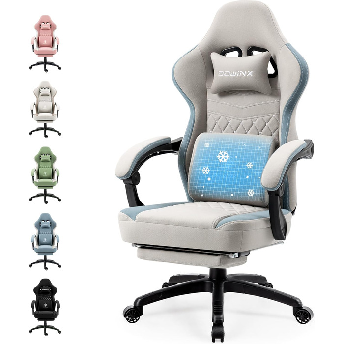 Ігрове крісло Dowinx тканинне з гелевою подушкою, масажне ігрове крісло з підставкою для ніг, ергономічне крісло для ПК з сумкою д
