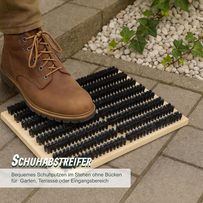 Скребок для взуття Relaxdays, нековзна основа, міцна щетина PP, для використання на вулиці та всередині приміщень, килимок-щітка, дерево, натуральний