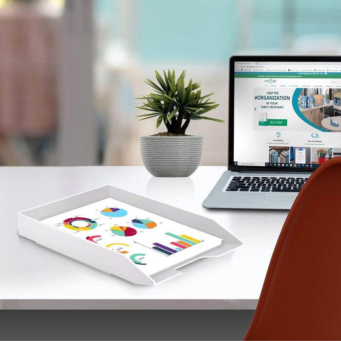 Лоток для листів Acrimet, що штабелюється, формату A4, одинарний пластиковий лоток для документів із фронтальним завантаженням для офісу (білий) ()