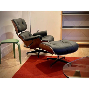 Крісло-рекламо з натуральної шкіри з пуфом, сучасне крісло під телевізор, обертовий шезлонг з пуфом, фіксований кут нахилу 105, унікальний дизайн з м&39якою подушкою, чорний каркас з горіхового дерева