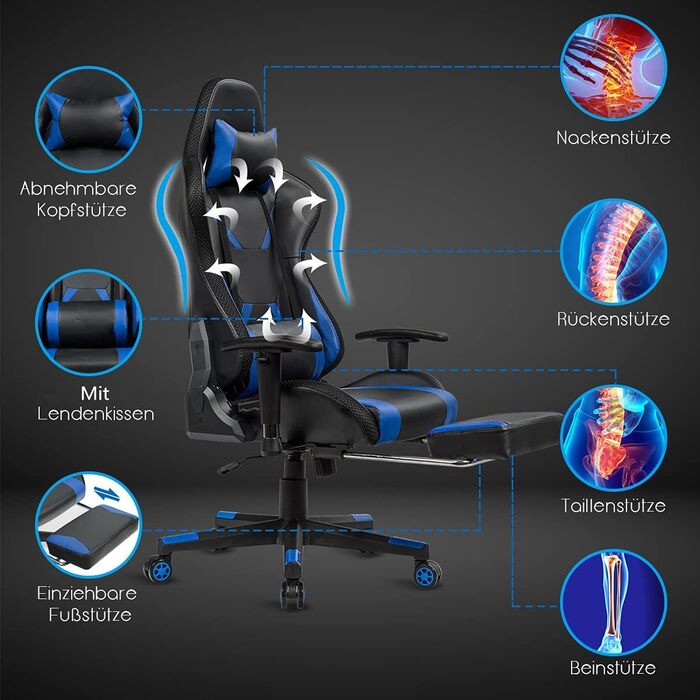Геймерське крісло з поворотом на 360, гоночне крісло з 358 світлодіодними режимами освітлення, офісне крісло з регульованими підлокітниками, спинкою та підставкою для ніг, комп&39ютерне крісло з поперековою опорою, підголівником та пультом дистанційного к