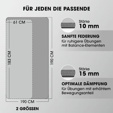 Нековзний килимок для йоги Для початківців та просунутих користувачів Товщина від 0,8 см до 2 см Гімнастичний килимок для суглобів 183 см x 61 см або XXL 190 см x 100 см підходить для приміщень/вулиці 183 x 61 x 0,8 см сірий