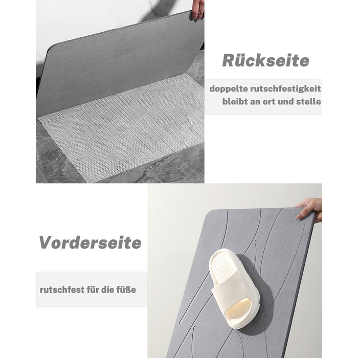 Килимок для ванни з твердого діатомітового каменю 60x40 см, швидковисихаючий кам&39яний килимок для ванни, суперабсорбуючий, простий у догляді, нековзний килимок для ванної кімнати з діатомітової землі для ванної кімнати та кухні, чорна лінія