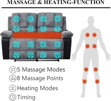 Електричний диван LSLIFE з функцією масажу та підігріву, масажний диван, крісло, лінивий реклайнер для людей похилого віку, ергономічний диван для відпочинку (синій, 2 особи)