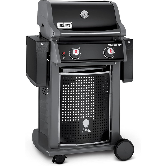 Газовий гриль Weber Spirit E-210 Classic, 2 пальники, площа гриля 51 x 46 см, решітка для підігріву, термометр на кришці, 2 колеса чорний/сріблястий (1500833)