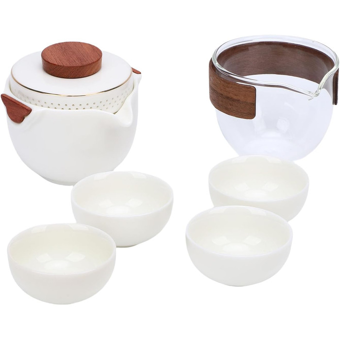 Набір для чаювання Кунг-Фу, портативний керамічний чайник з 4 міні-чашками, ідеальний для кемпінгу та подорожей