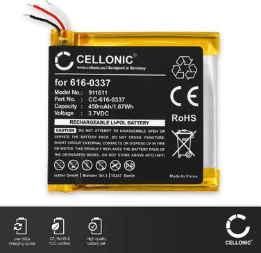 Батарейка для MP3-плеєра, сумісна з Apple iPod Nano 3-го покоління - A1236, 2 - A1199 (3.7V, 450mAh) Набір інструментів