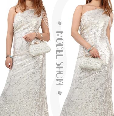 Жіноче клатч з перлинною вишивкою. Елегантна кришталева сумочка для весілля, вишукана вечірня сумочка, сумка для нареченої на ланцюжку для вечірок та випускних, срібляста.