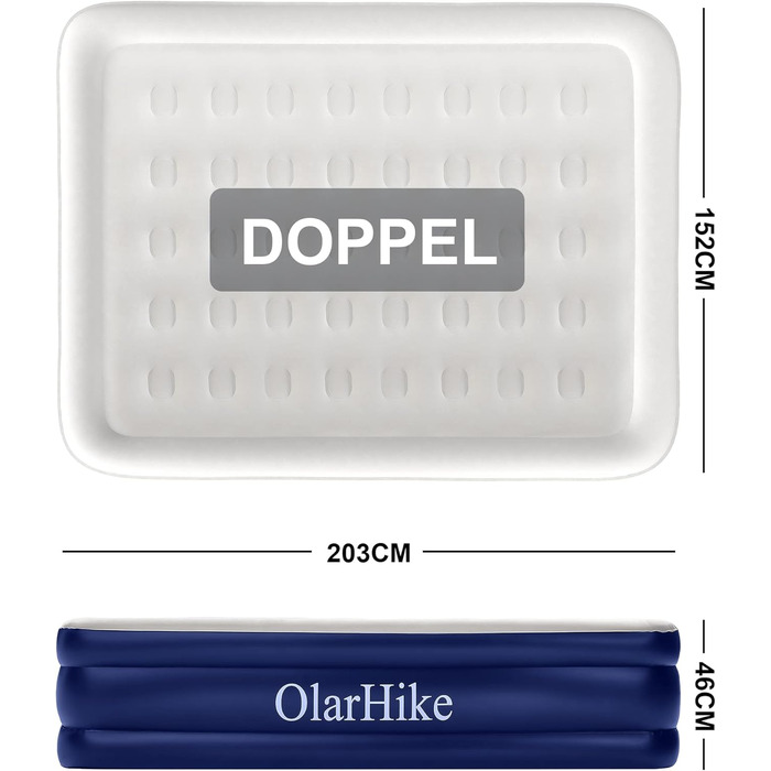 Надувний матрац OlarHike 2 особи з вбудованим електричним насосом, надувне ліжко самонадувне, гостьове ліжко преміум-класу, надувний матрац для кемпінгу або домашнього використання (синій)-203 x 152 x 46 см синій 2 особи