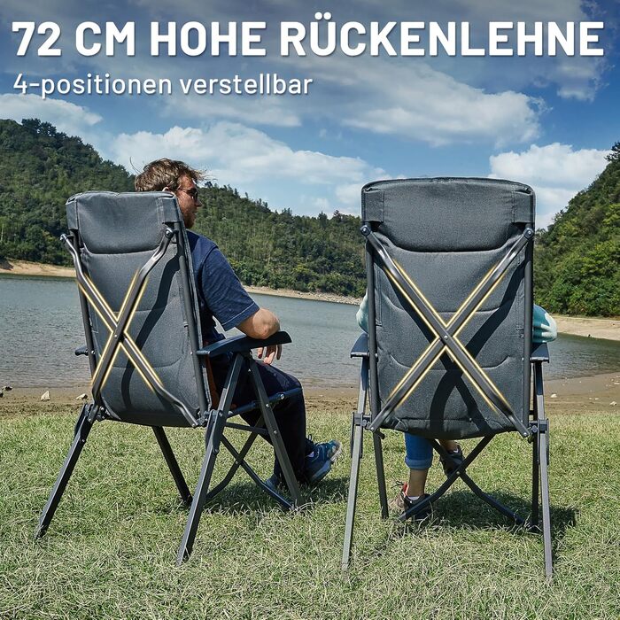 Складаний кемпінговий стілець TIMBER RIDGE, висока спинка, невеликий розмір упаковки, вантажопідйомність 150 кг, 4 регульовані положення, з сумкою, алюмінієвий крісло-реклайнер для саду, балкону, кемпера, сірий, 2 шт.