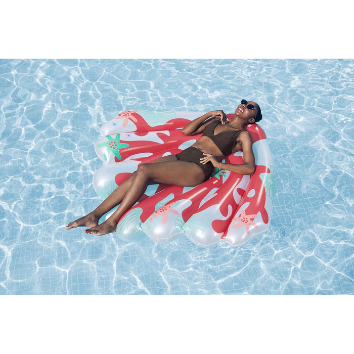 Надувний матрац Bestway Coral, 143 x 139 x 19 см, 1 особа, міцний ПВХ, 2 повітряні камери, запобіжні клапани, яскравий кораловий дизайн, у комплекті латка для ремонту