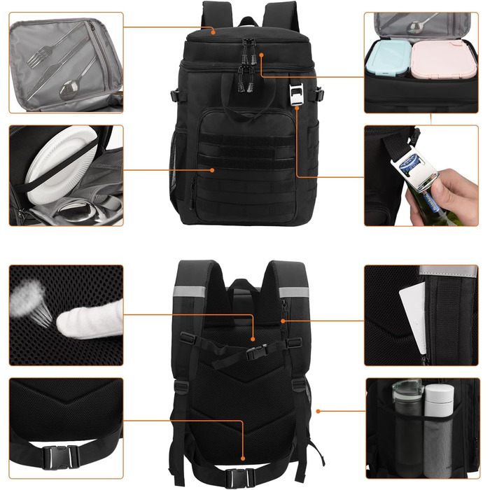 Ізольований рюкзак-холодильник HP Hope 43L, сумка для пікніка, коробка для обігріву, коробка-холодильник, великий рюкзак для чоловіків та жінок, для кемпінгу, пляжу, подорожей на природі, сім&39ї, пікніка, барбекю, чорний