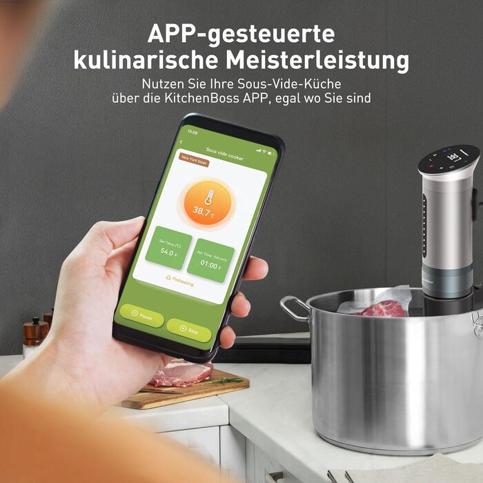 Плита KitchenBoss Sous Vide 1100 Вт Precision Cooker Wi-Fi Sous Vide Stick App Control Циркуляція вудилища Sous Vide 40C-90C IPX7 Водонепроникний світлодіодний сенсорний дисплей Ультратихий занурювальний циркуляційний насос G310psa