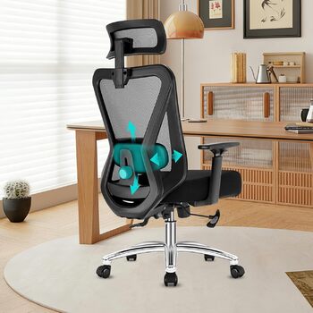 Ергономічне офісне крісло, робоче крісло з триступеневим фіксатором нахилу, обертове крісло з регульованим підголівником, підлокітниками та поперековою опорою, офісне крісло 150 кг