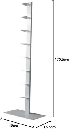 Окремостояча книжкова шафа зі сталі з порошковим покриттям, висотою 170,5 см, компактна книжкова шафа з основою та полицями, сучасний дизайн (735B)