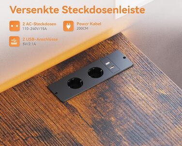 Письмовий стіл Coleshome з тканинними шухлядами, 130x48 см, комп&39ютерний стіл з 2 розетками та 2 портами USB для зарядки, ПК-стіл з полицею, двосторонній офісний стіл для офісу, вітальня, коричневий, 130x48x75,7 см