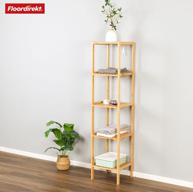 Бамбукова полиця Floordirekt, вузька окремостояча полиця для ванної кімнати, спальні, вітальні, дерев&39яна полиця з 3/5 полицями, розмір полиці 34 x 33 x 146 см (Lowa) (5 полиць)