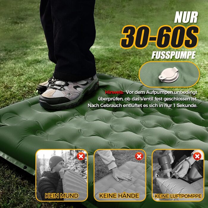 Килимок для сну NAPASA, потовщений надувний матрац 14 см із вбудованим насосом для ніг та подушкою, водонепроникний, килимок для сну з анти-ріпстопом для походів, пляжу, подорожей, намету (зелений) 2 шт., латково-синій