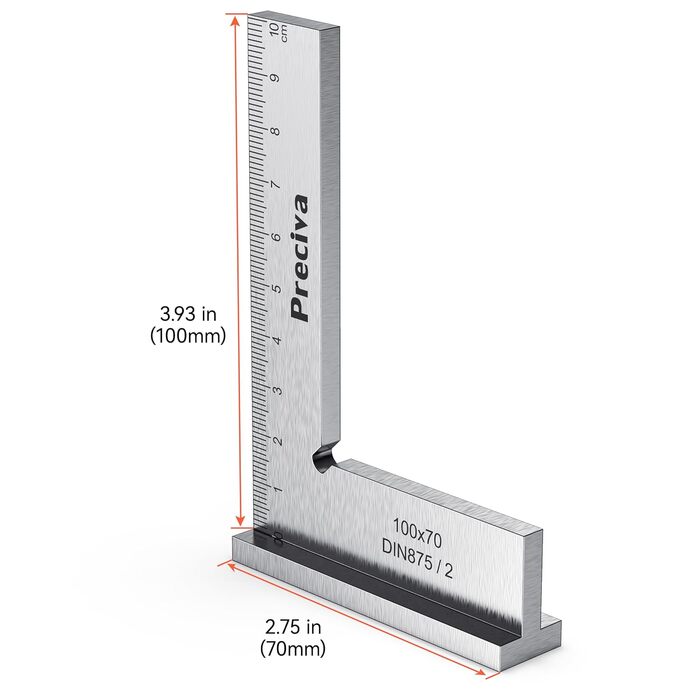 Слюсарний кут, Preciva Кут зупинки 90 100 x 70 мм Столярний кут із вимірювальною шкалою (см) для точної роботи в металоконструкції та майстерні