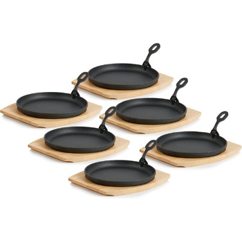 Чавунна сервірувальна сковорода BBQ-Toro з дерев'яною основою (6 шт. ) Ø 22 см - кругла вже запечена - попередньо приправлена сков