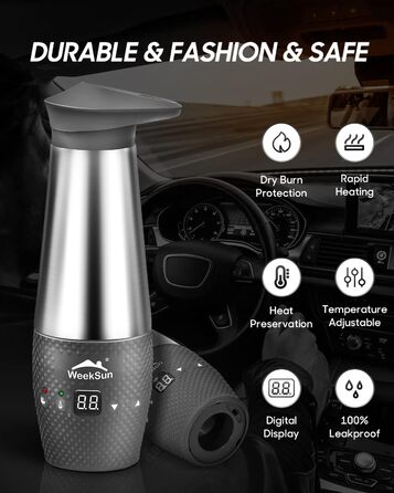 Чайник для автомобіля 12v, з контролем температури для кемпінгу, нержавіюча сталь всередині, швидке закипання, автоматичне відключ