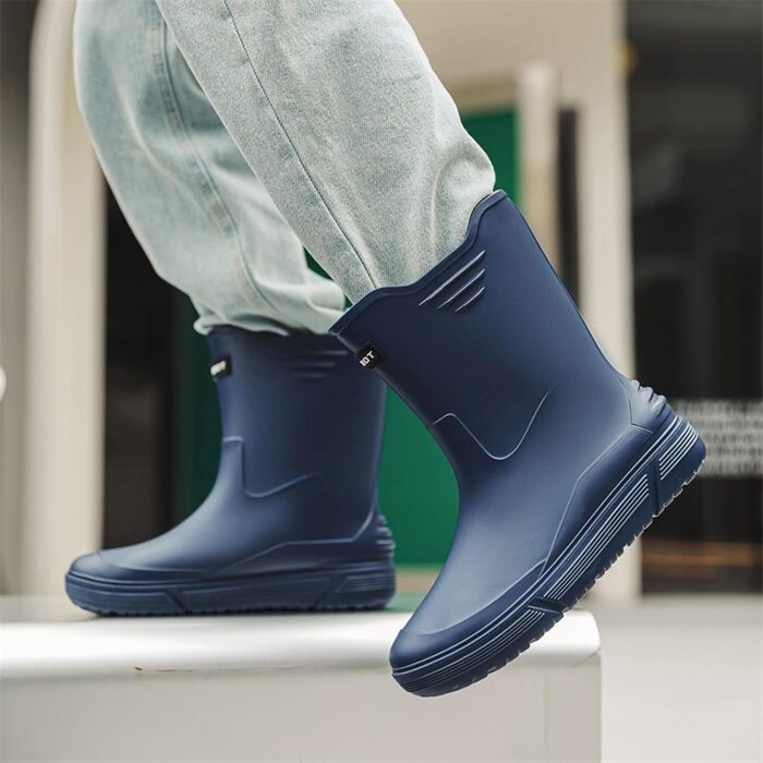 Водне взуття, гумові чоботи, гумові чоботи, чоловічі, європейський стиль, нековзні, для кухні, активного відпочинку, риболовлі, подорожей та походів, розмір 2, сині, 39 1/3 EU