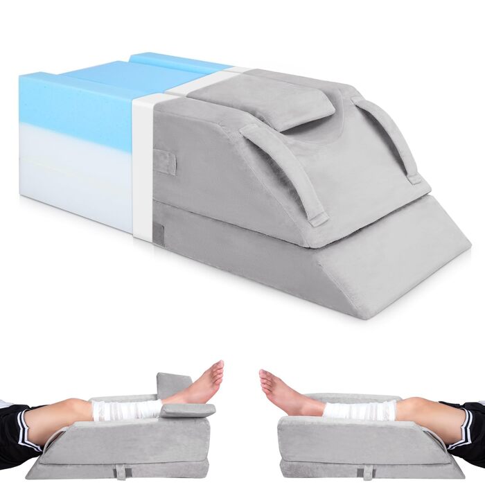 Клиноподібна подушка для ніг, регульована по висоті на 4 рівні, ідеально підходить після операцій, травм або для відновлення, подушка для ніг з піни з пам&39яттю форми, 3 ручки, знімна вставка, чохол, який можна прати