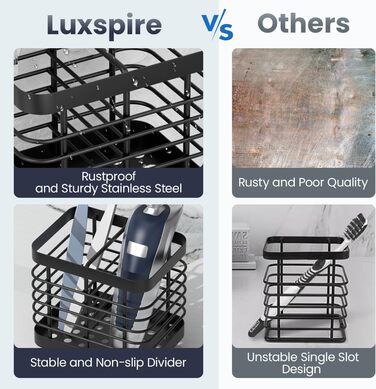 Тримач для зубної щітки Luxspire, тримач для електричної зубної щітки з нержавіючої сталі, настінний тримач для зубної щітки без свердління зі зливними отворами для органайзера для зубної пасти у ванній кімнаті, тримач головки для зубної щітки, чорний