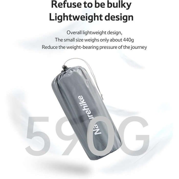 Надувний килимок для кемпінгу Naturehike Ultralight, значення R 5.8, портативний килимок для сну, 490 г/590 г/630 г, міцний надувний матрац з надувним мішком, для трекінгу, піших прогулянок, альпінізму, активного відпочинку, прямокутний - срібний стандарт