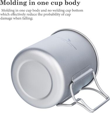 Титанова кемпінгова каструля Boundless Voyage 420 мл з кришкою, складною ручкою, надлегкою титановою чашкою, кавовою чашкою Ti1544B Ti1544b-r