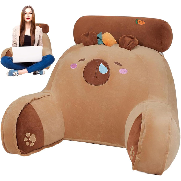 Подушка для ліжка Capybara з підлокітниками, ергономічна подушка для спини ліжка, з підлокітниками, подушка для підтримки спини, мила прикраса кімнати для ігрових крісел