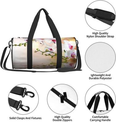 Спортивна сумка для подорожей, дизайн білі орхідеї у ставку, Чорний колір, Універсальний розмір, Дорожня сумка