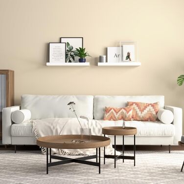 Настінна полиця RICHER HOUSE Біла, Комплект з 2 рейок для картин, Плаваюча полиця з дерева 40 см, Настінна полиця для фоторамок та декору, Вітальня, Дитяча кімната, Спальня, Кухня, Ванна кімната Настінна біла 40 см