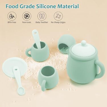Дитячий набір для чаювання Веселий чайний вечір, силіконовий посуд для ігрової кухні, 15 предметів. Розвиваючий ігровий набір для дівчаток та хлопчиків, сприяє фантазії та навчанню, чудовий подарунок для дітей від 3 до 5 років, зелений колір.