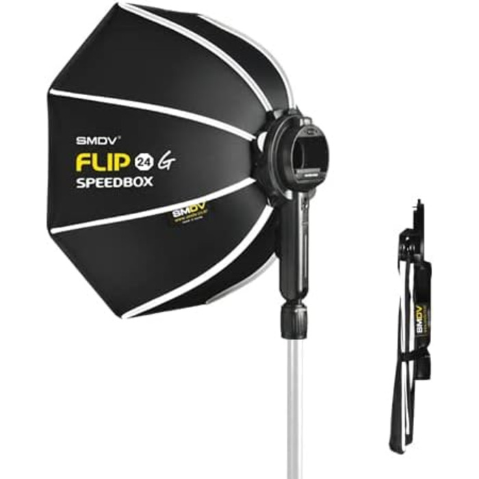 Імпульсне фото SMDV Softbox Speedbox-Flip 24 60 см Ø 525 x 130 мм Готовий до використання за 1 секунду З адаптером для Godox V1 24 FLIP C