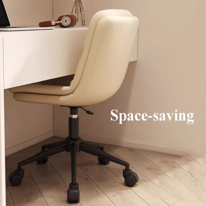 Невелике офісне крісло без підлокітників з низькою спинкою, косметичне крісло зі штучної шкіри на колесах для жінок, регульоване по висоті, обертові крісла для макіяжу (чорне, чорні ніжки) чорні чорні ніжки