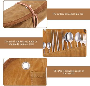 Набір столових приборів для кемпінгу Housoutil із сумкою для зберігання, полотняні столові прибори для пікніка, багатофункціональні столові прибори для подорожей для використання на свіжому повітрі, в школі, офісі та кемпінгу