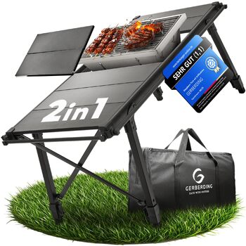 Стіл для кемпінгу та вугільний гриль 2-в-1 Компактний розкладний стіл з грилем Стіл IGT з регульованою висотою для 2-3 осіб Складаний та портативний Можна використовувати як рибальський стіл Ідеально підходить для використання на свіжому повітрі або пікні