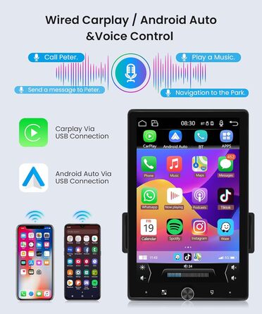 Автомагнітола 1 Din з Apple Carplay Android Auto 10,4-дюймовий поворотний сенсорний екран автомагнітоли з IOS/Android Mirror Link Bluetooth FM-радіо USB/AUX/еквалайзер/голосове керування керуванням на кермі камера заднього виду