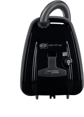 Пилосос SEBO AIRBELT K1 ONE з унікальним захистом меблів, двигун 890 Вт, комбінована насадка для підлоги, чорний, 42x30x24 см