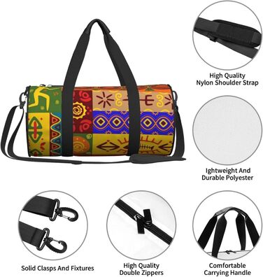 Спортивна сумка, дорожня сумка, з африканським національним орнаментом, принт на замовлення, чорна, універсальний розмір, сумка для подорожей
