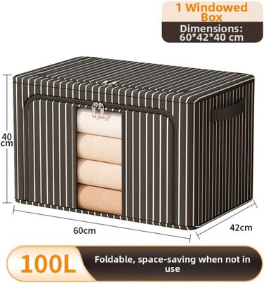 Компактний складний контейнер для зберігання зі сталевою опорною конструкцією та повітропроникною тканиною Оксфорд для економії місця (100 л, чорні смужки)