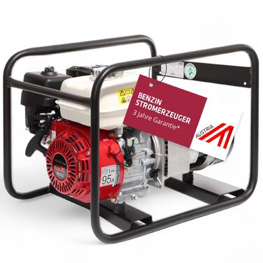 Бензиновий генератор ELMAG SEB 3300W Генератор з 4-тактним двигуном з повітряним охолодженням, потужністю 3,8 кВт та баком 3,1 л 2 x 230 В Schuko 16 A Аварійний генератор із синхронним генератором, захистом від перевантаження та ручним запуском