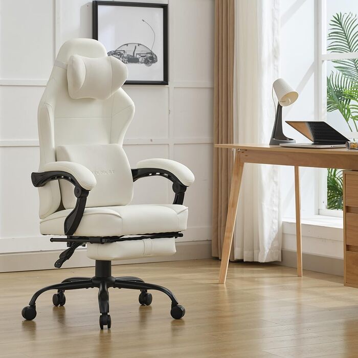 Ергономічне ігрове крісло PixelPilot Дихаюча тканина Крісло з підставкою для ніг, підголівником та поперековою опорою, ігрове ПК-крісло Широке сидіння Офісне крісло вантажопідйомністю 150 кг (Nebula, білий) White Nebula