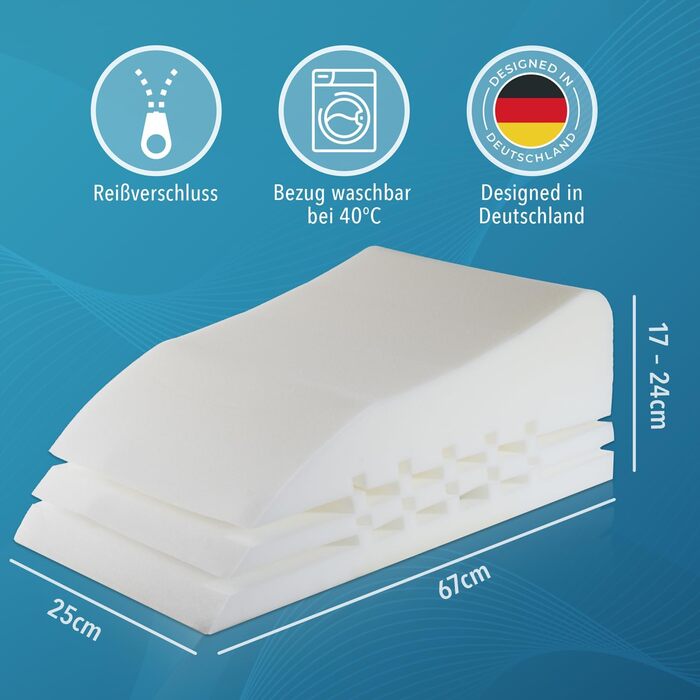 Ергономічна подушка для ніг Blumtal - Регульована по висоті подушка для важких ніг - Підтримуюча подушка для дорослих - Подушка для підняття ніг - Подушка для ніг від вен з чохлом, який можна прати, сірого кольору