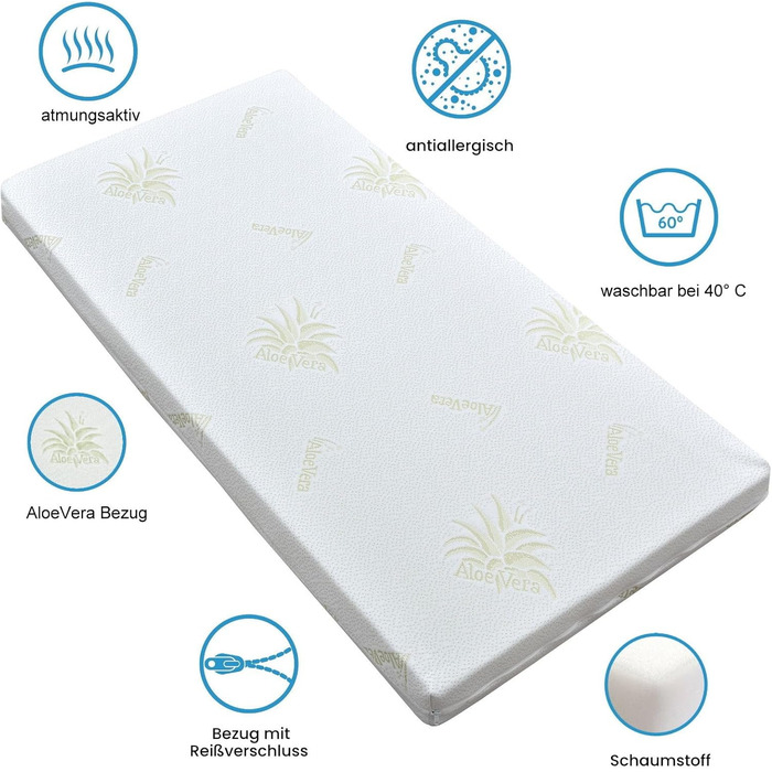 Дитяче ліжечко 60x120 см біле з матрацом з алое вера, яке трансформується в дитяче ліжко з прорізувачами Max