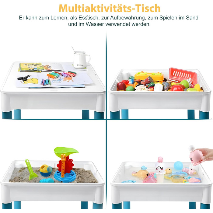 Дитячий стіл 7-в-1, комплект дитячого столу та стільця, стіл з будівельних блоків, багатофункціональний робочий стіл, розвивальна іграшка для розвитку дитини, двостороння стільниця (з 548 будівельними блоками)