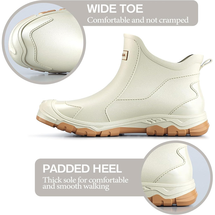 Чоловічі та жіночі гумові чоботи короткі та до середини литки, стильні, водонепроникні, нековзні, підходять для дощових днів та слизької підлоги, садове взуття, розміри 38-46 EU, розмір 42 EU, бежеві, 538